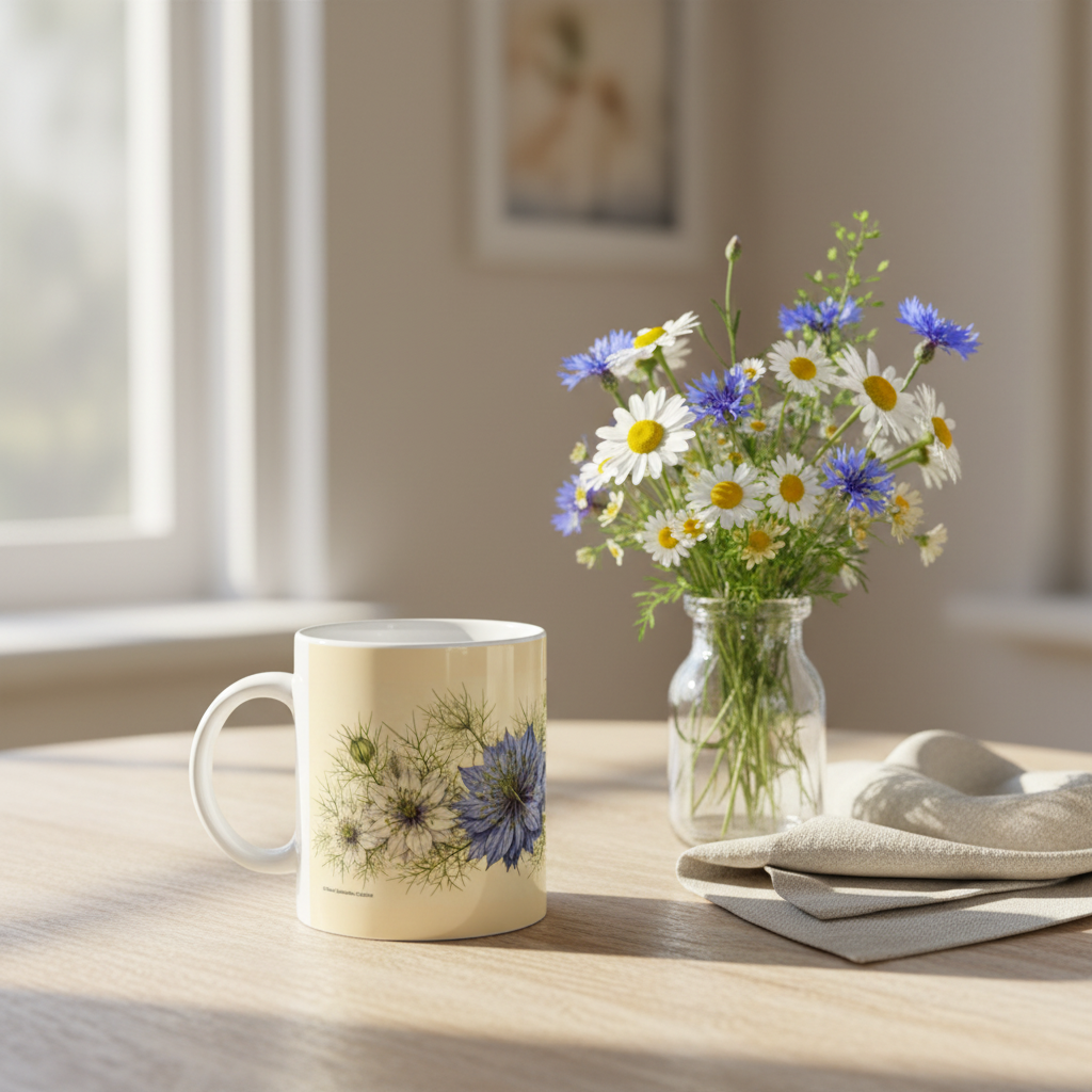Mug Nigelle — table bois fleurs sauvages