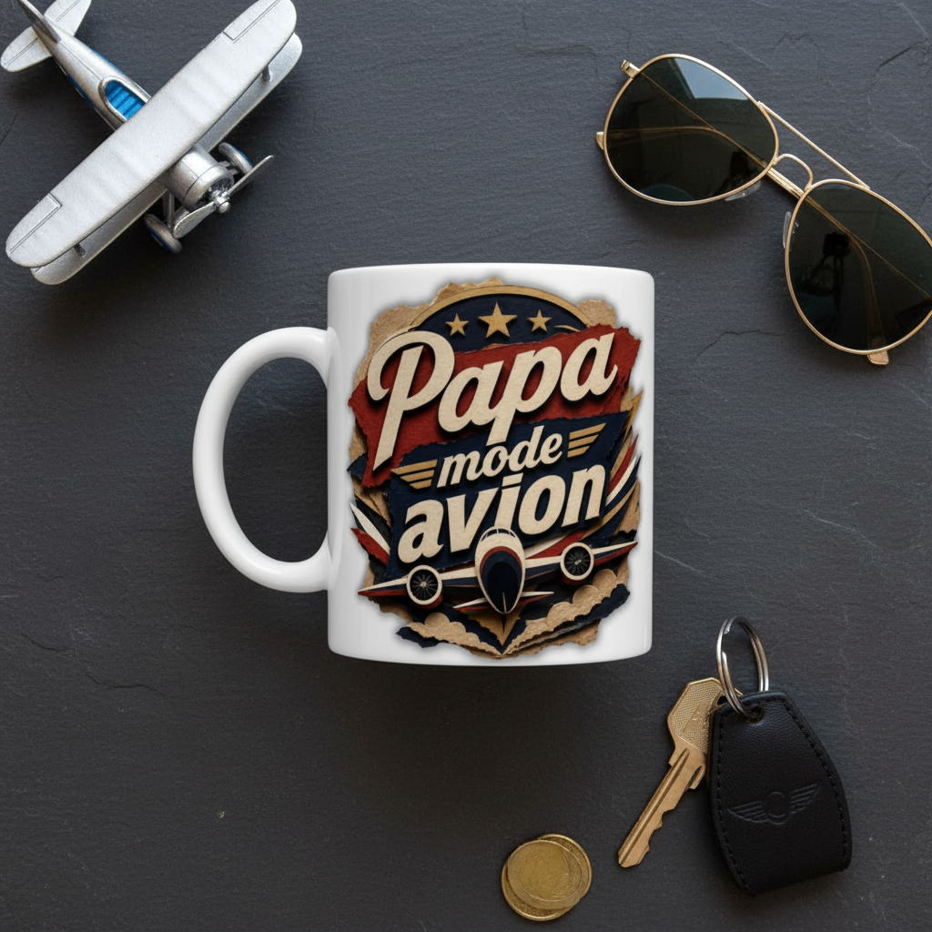 Mug blanc avec inscription “Papa mode avion”