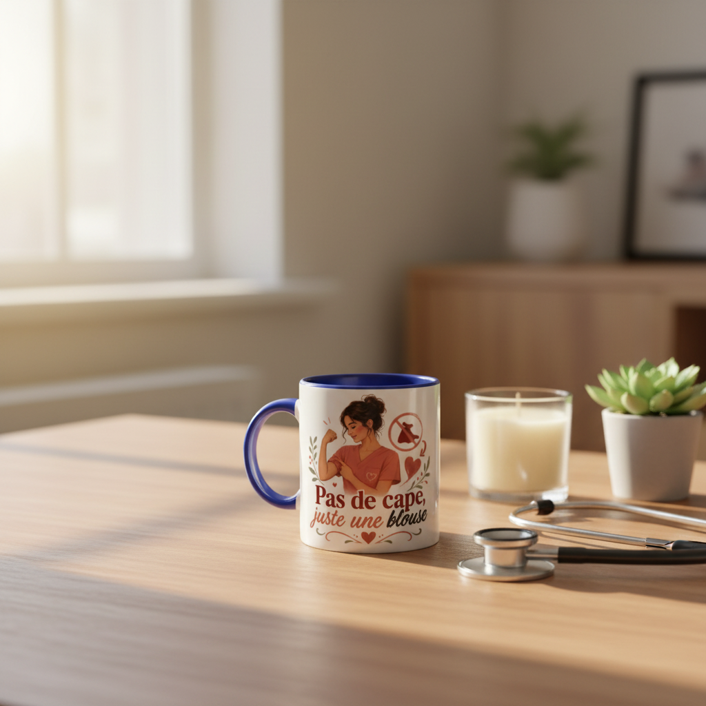 Mug Pas de cape anse bleue bureau cosy