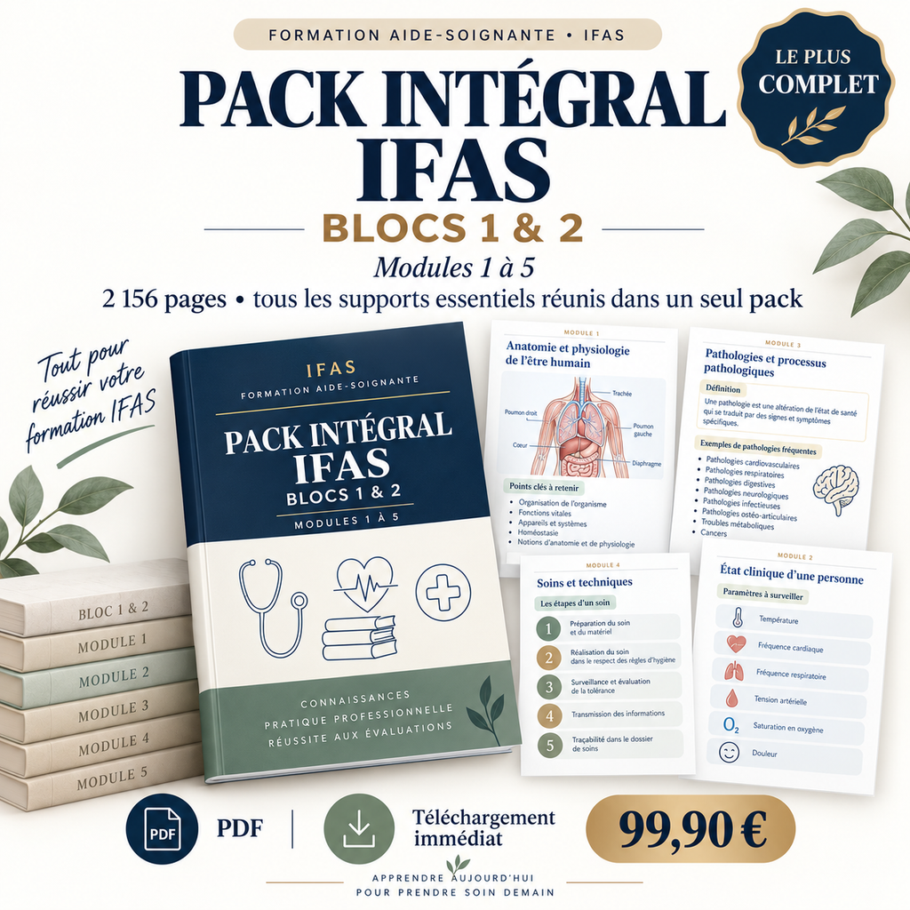 Pack de formation IFAS Blocs 1 & 2 : manuel bleu avec illustrations médicales et PDF.