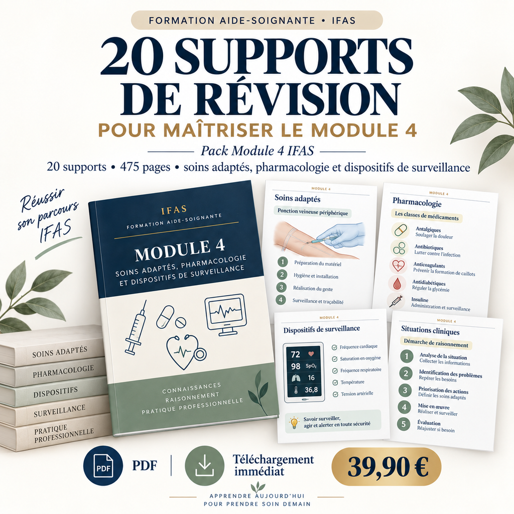 Manuel IFAS Module 4 : soins, pharmacologie et dispositifs de surveillance, format PDF
