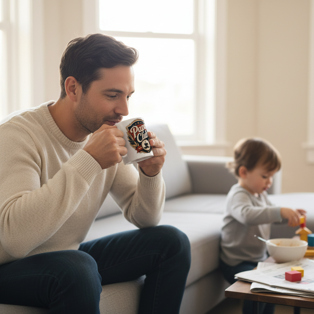 Mug blanc « Papa Club » devant, motif emblème sur le côté