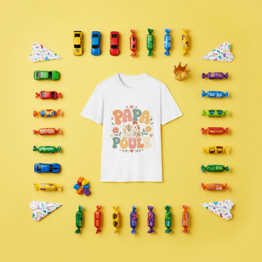 T-shirt blanc « Papa Poule » en vue de face