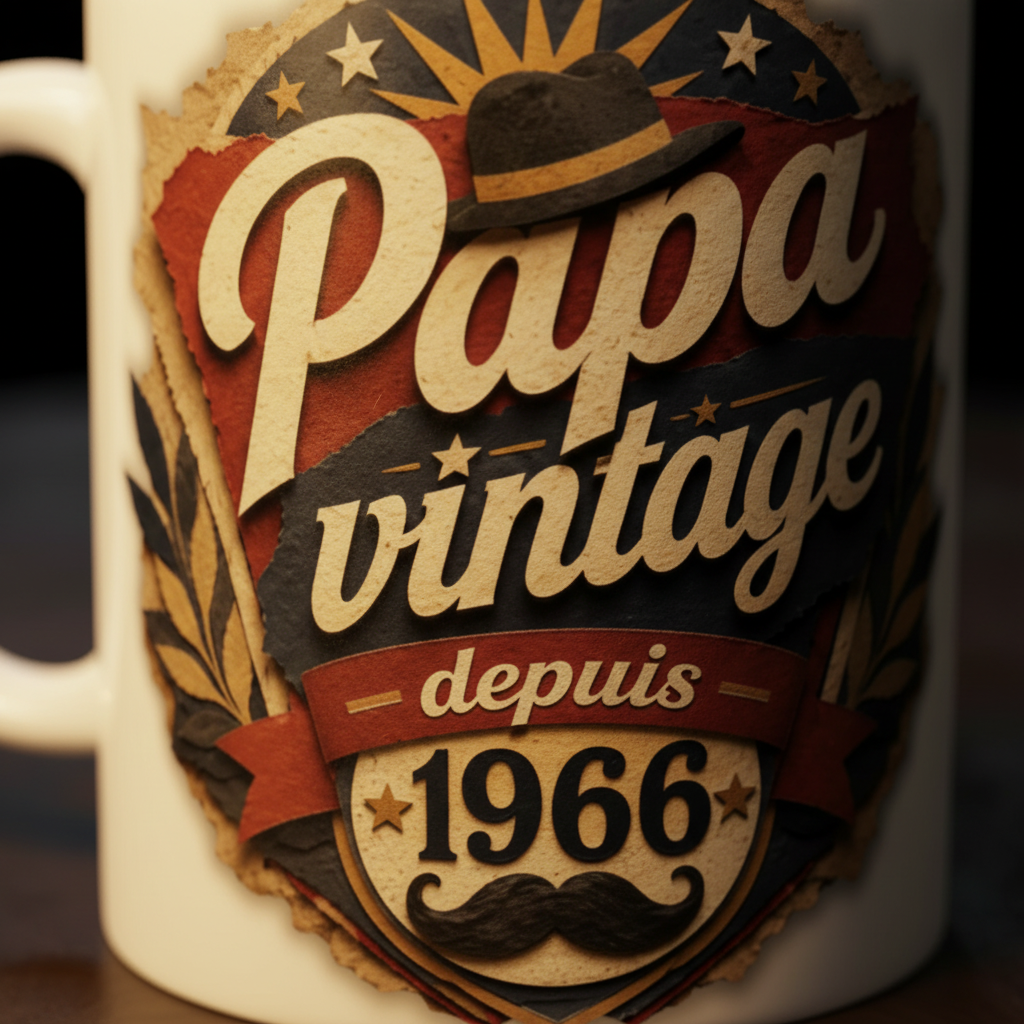 Mug blanc : gros plan du motif “Papa vintage depuis 1966”