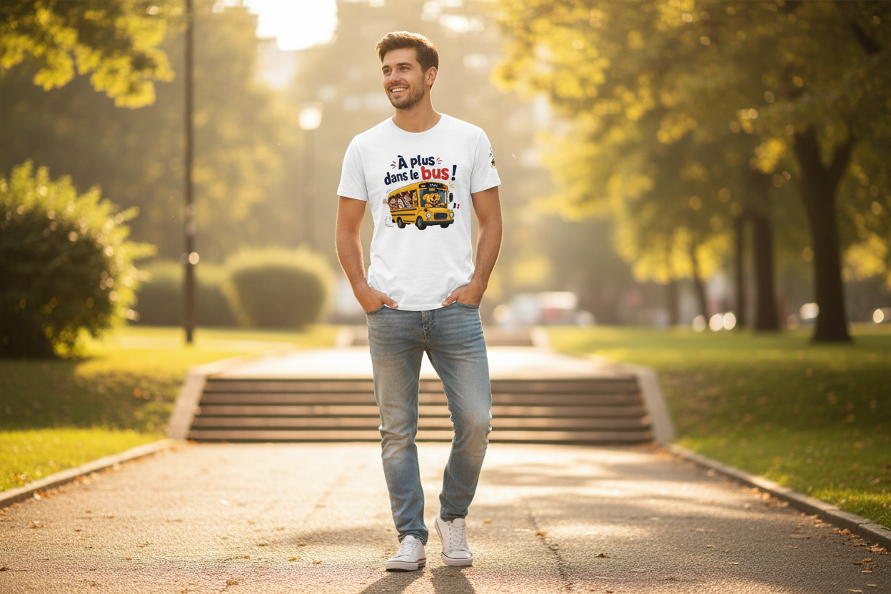 T-shirt blanc à motif « À plus dans le bus »