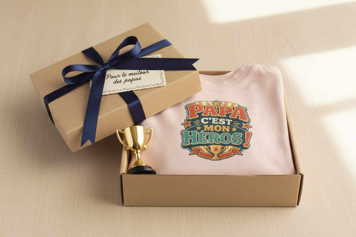 T-shirt enfant rose pâle à manches courtes, imprimé « Papa c'est mon héros »