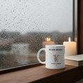 Mug blanc « Je suis douce... » et agneau illustré, anse gauche.