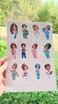 Planche de stickers pailletés avec enfants métiers du soin, personnages découpés