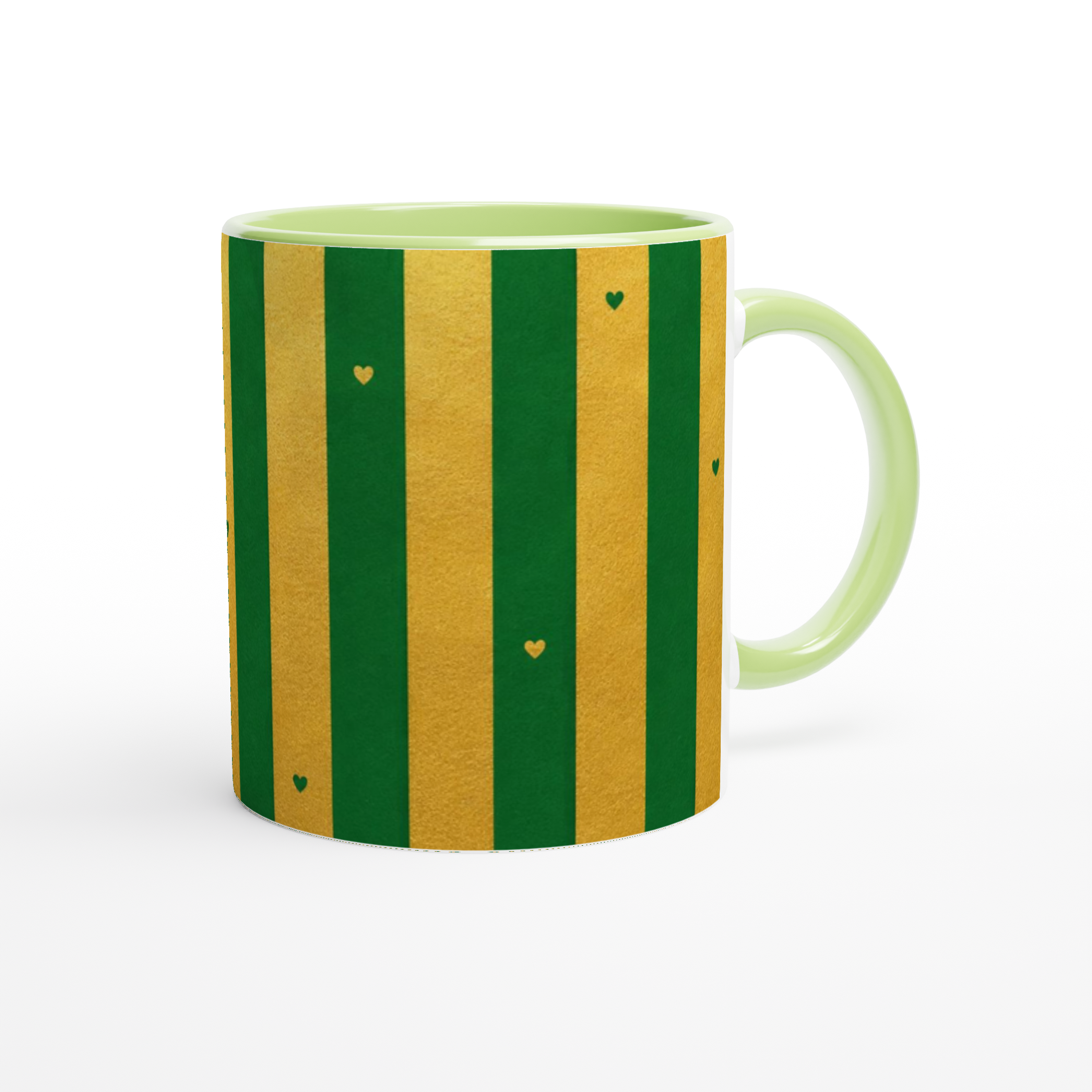 Mug Rayures Cœurs Vert et Doré — Cadeau Nature