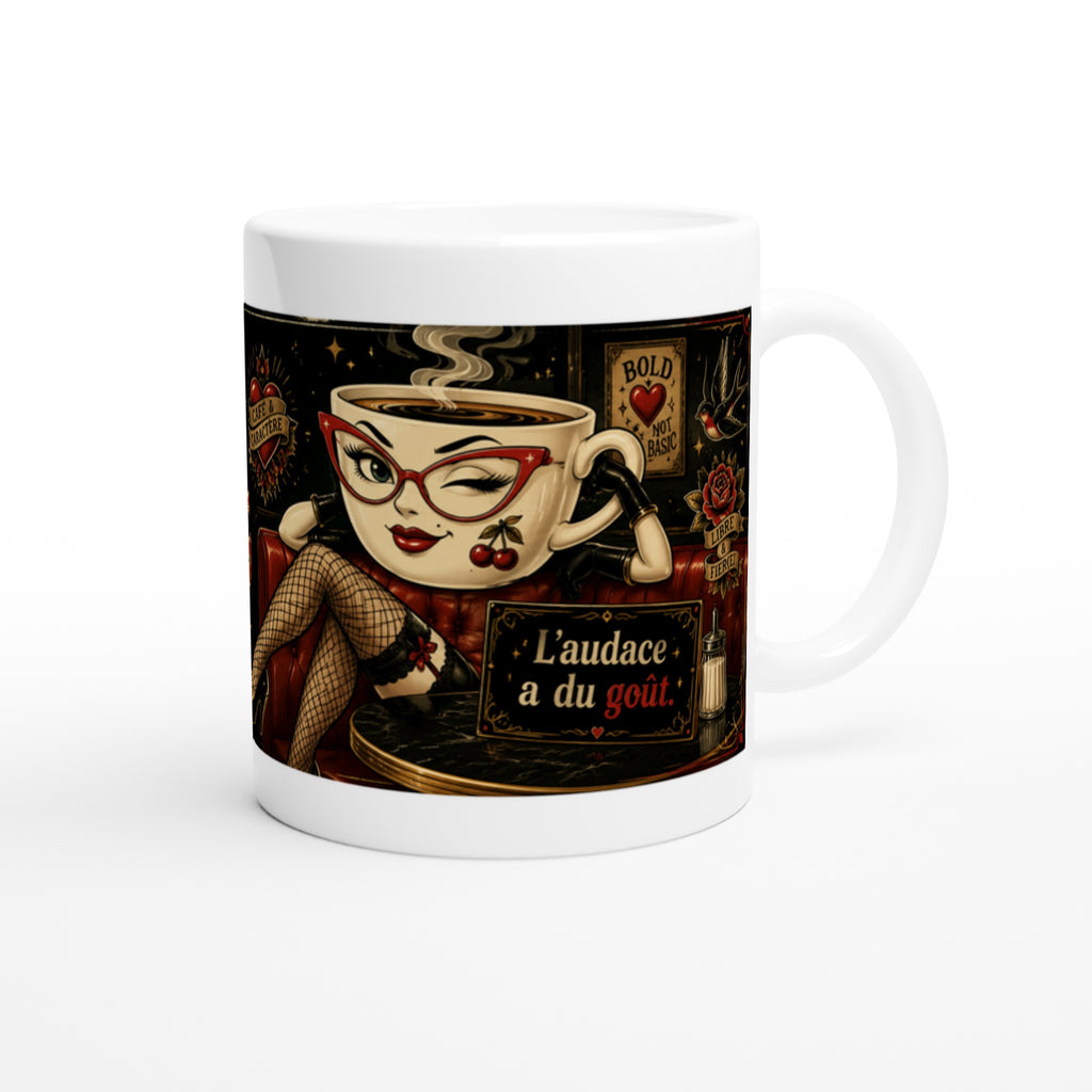 Mug blanc « L’audace a du goût » avec tasse illustrée, anse