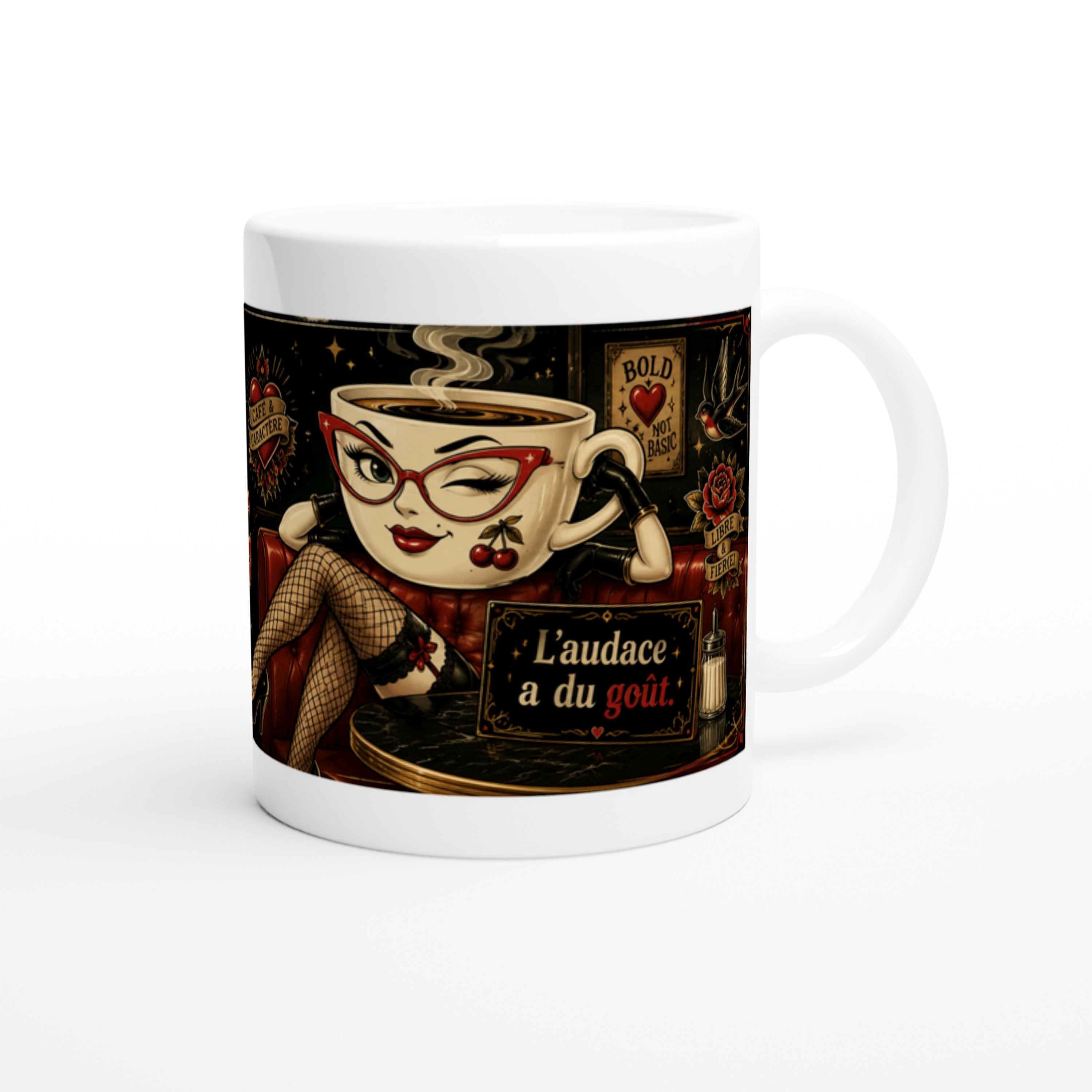 Mug blanc « L’audace a du goût » avec tasse illustrée, anse