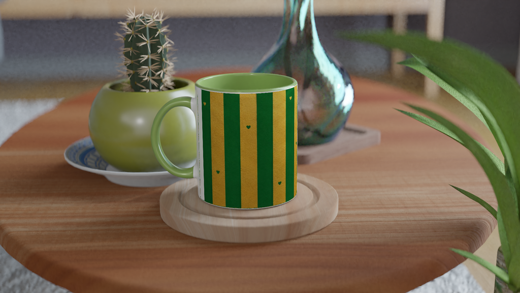 Mug Rayures Cœurs Vert et Doré — Cadeau Nature