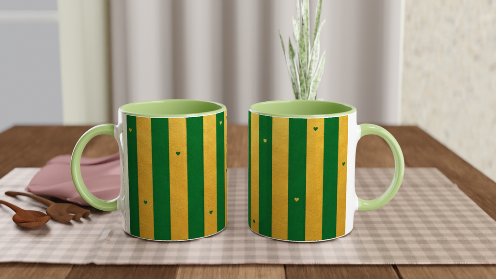 Mug Rayures Cœurs Vert et Doré — Cadeau Nature