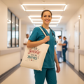 Sac tote en toile écrue avec poignées courtes et impression « Un Sourire sous les néons »
