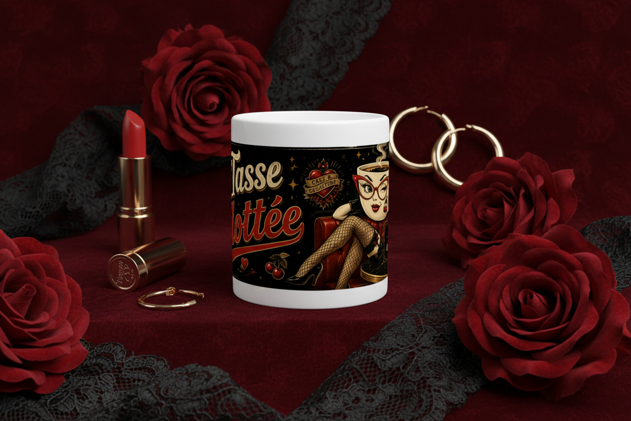 Mug blanc « La Tasse Culottée » noir doré et rouge, anse latérale
