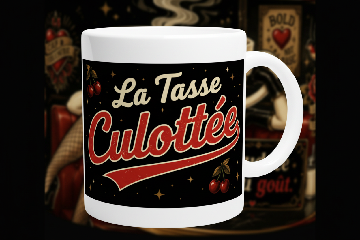 Mug blanc « La Tasse Culottée » gros marquage rouge, anse latérale