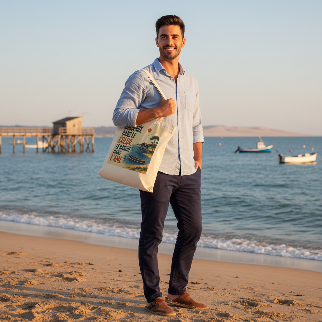 Tote bag naturel/beige imprimé « Bordeaux dans le cœur »