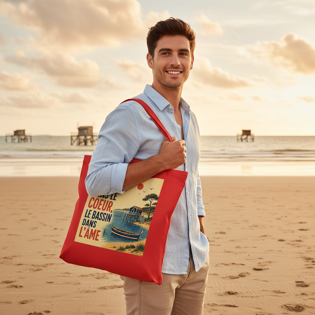 Tote bag rouge imprimé « Bordeaux dans le cœur »