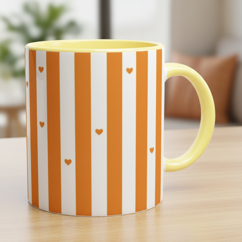 Zoom design rayures orange blanc petits cœurs