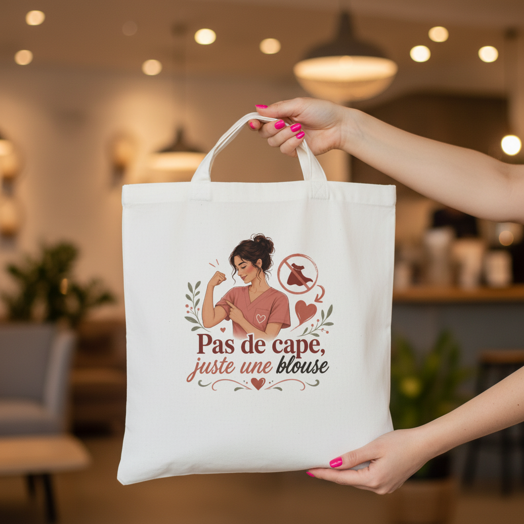 Zoom design tote bag blanc soignante