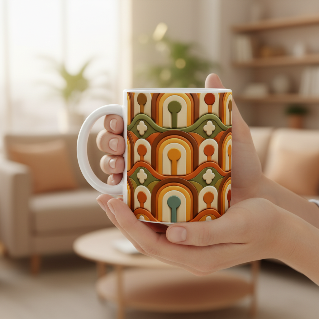 Zoom mains mug 3D rétro arches lumière dorée