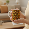 Zoom mains mug groovy 3D cercles lumière dorée